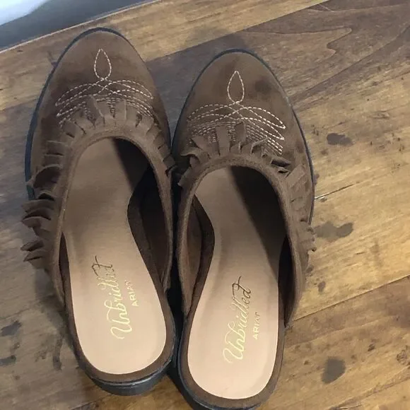 Ariat Unbridled Mules Women’s 6 Brown Whiskey Leather Shirley Fringe Western - Picture 6 of 12